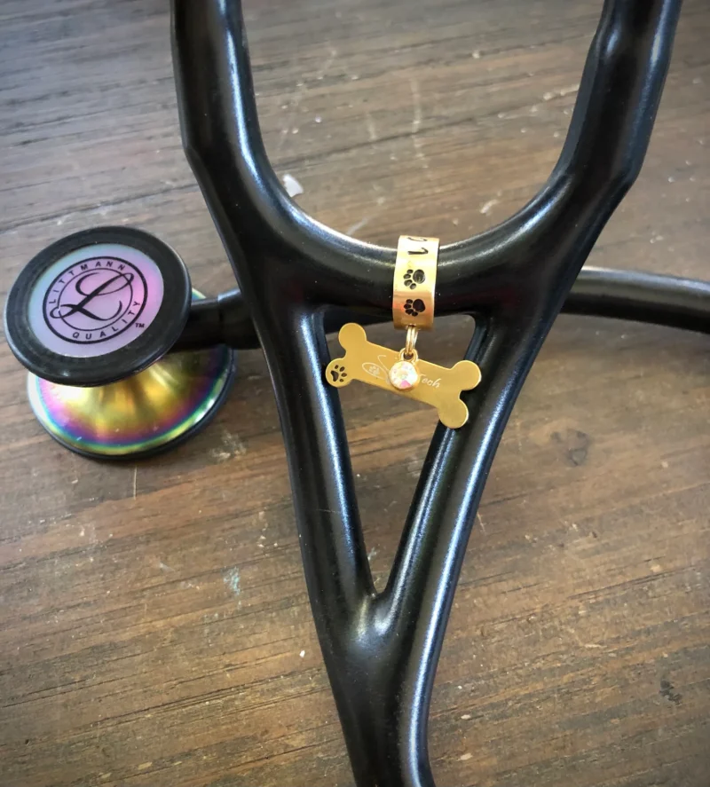 CaliShine  Boutique personalized stethoscope cuff with Vettechstuff charm