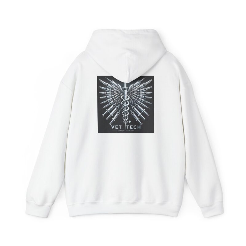 Vet Tech Sweatshirt Hoodie - Caduceus Wings Syringes Design - Image 2