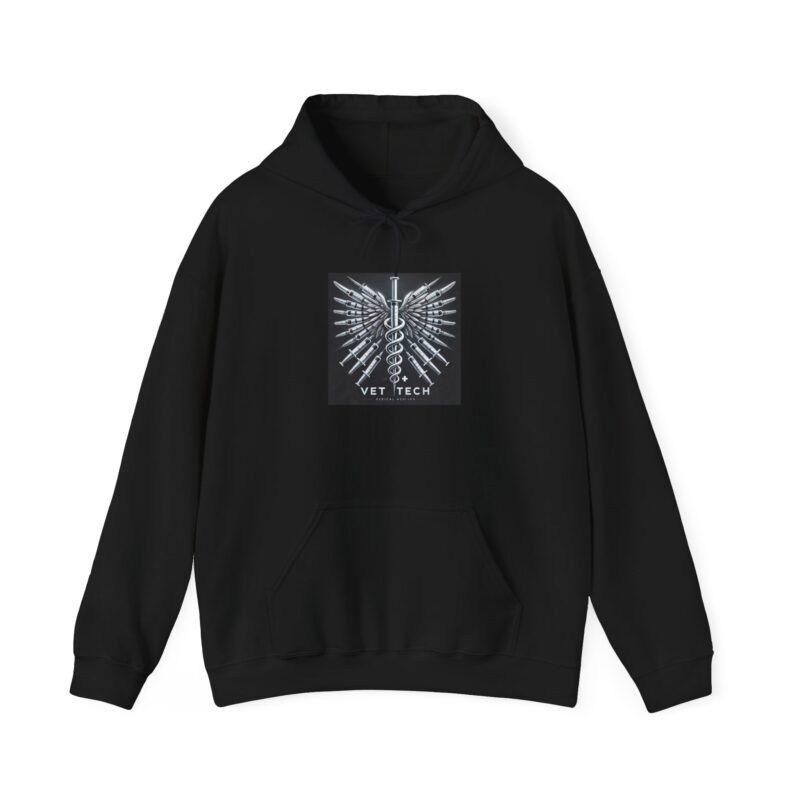 Vet Tech Sweatshirt Hoodie - Caduceus Wings Syringes Design - Image 5