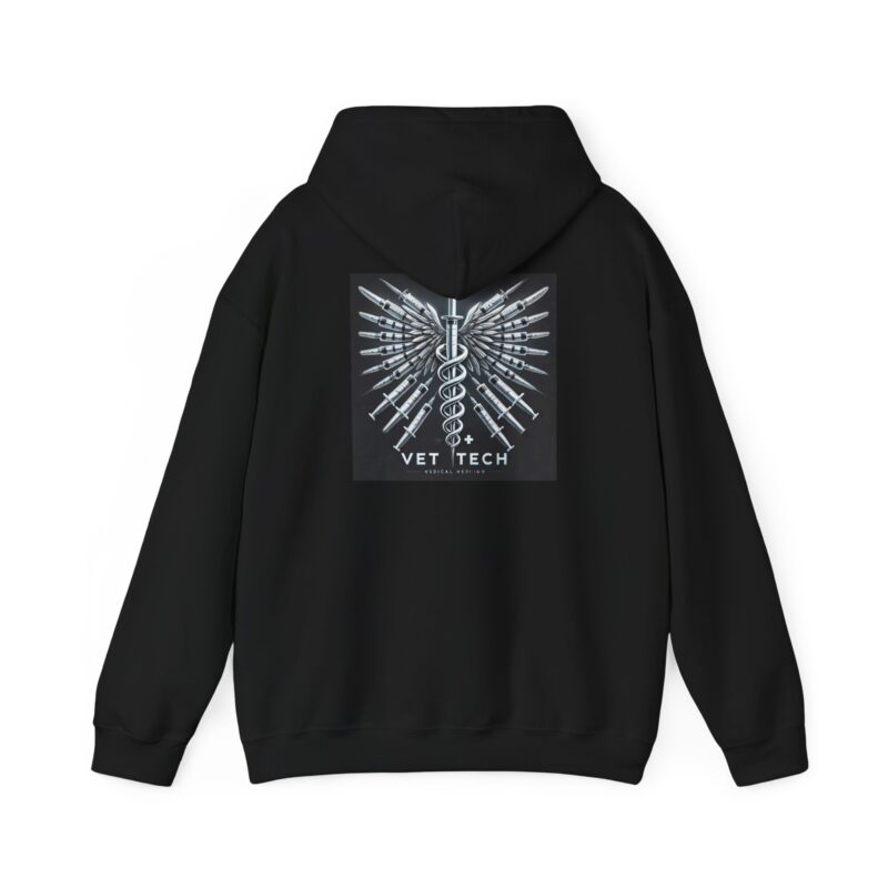 Vet Tech Sweatshirt Hoodie - Caduceus Wings Syringes Design - Image 6